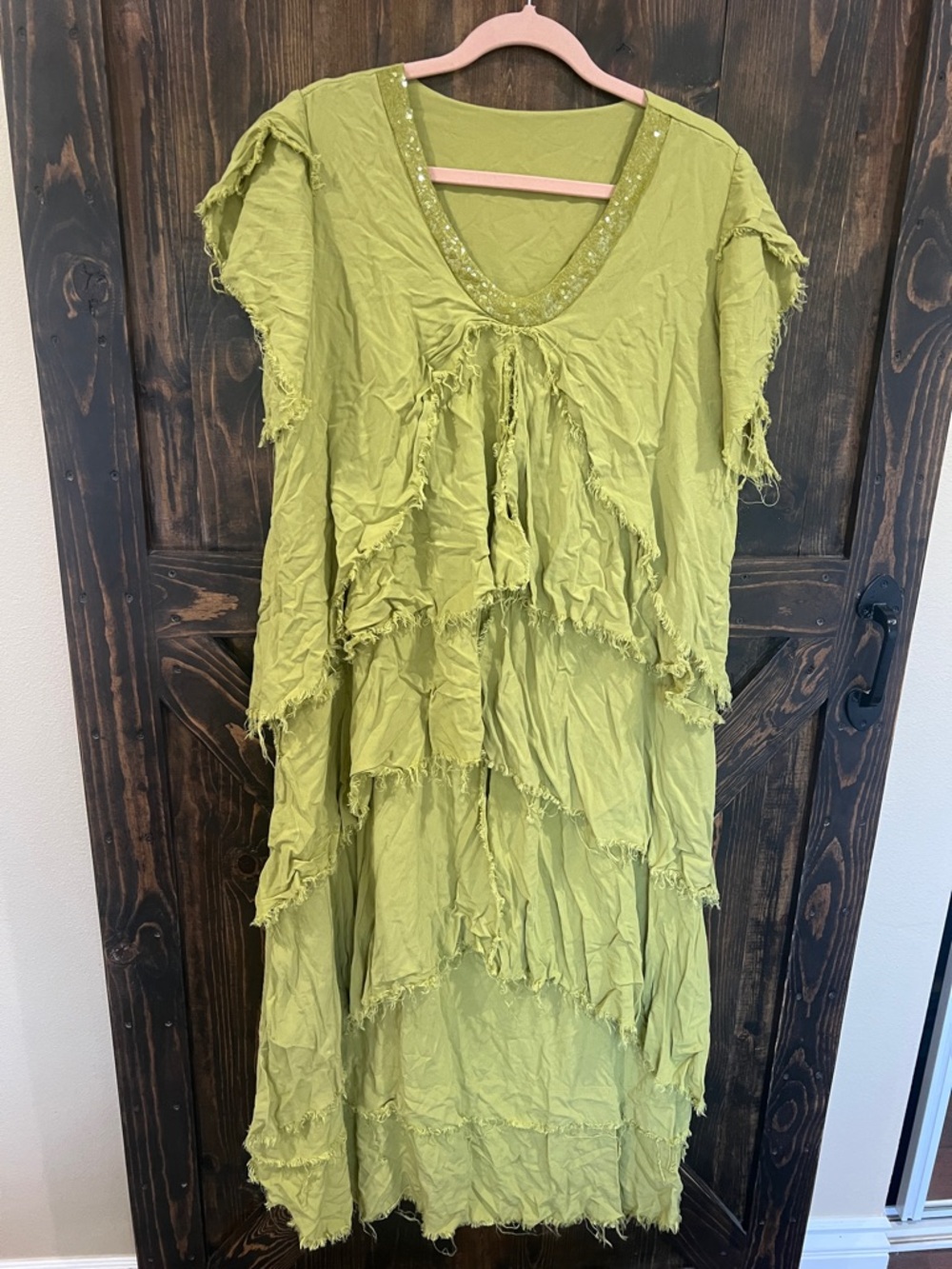 Lime Green Tiered Boho Ruffle Dress